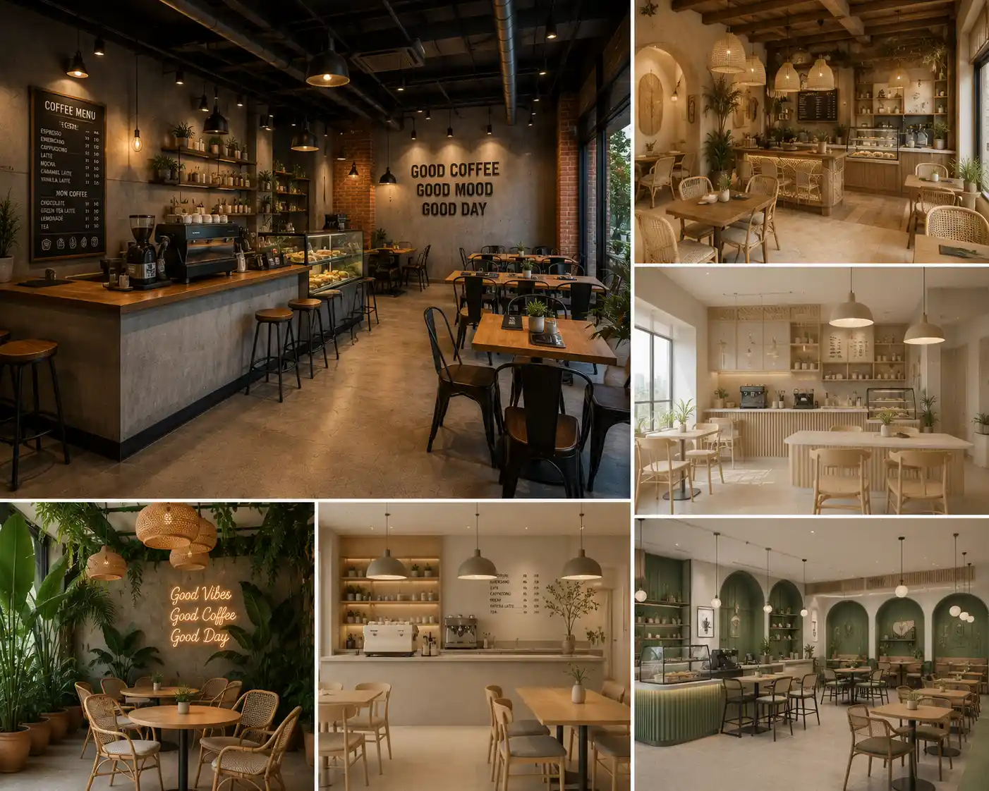 Kafe modern dengan nuansa hangat dan alami