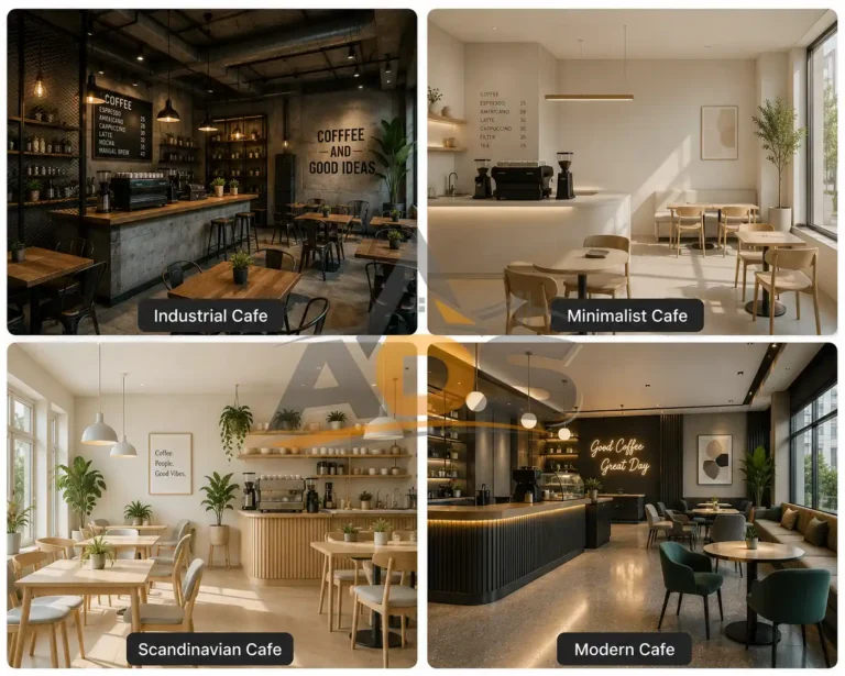 Desain interior kafe modern dan minimalis