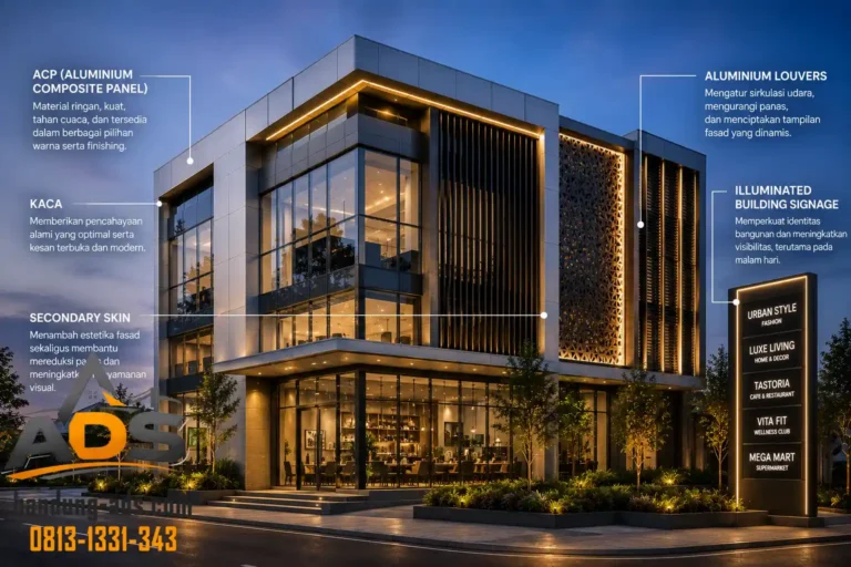 Fasad Komersial Modern Saat Senja