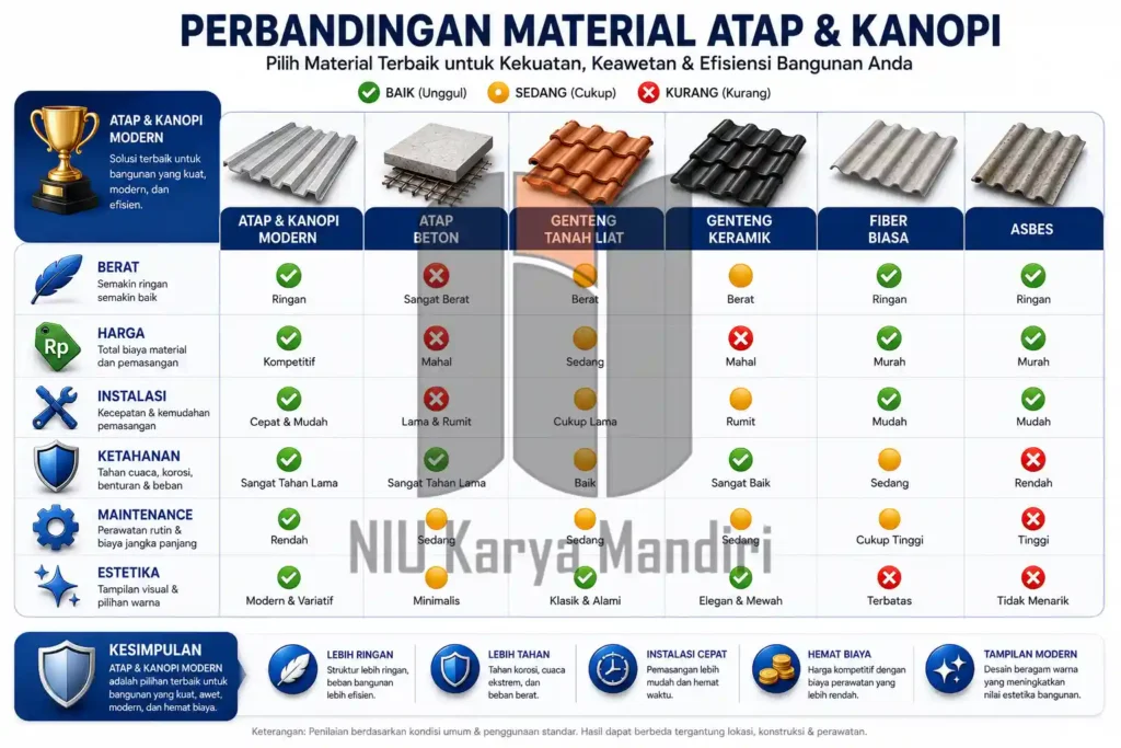 Perbandingan Material Atap dan Kanopi
